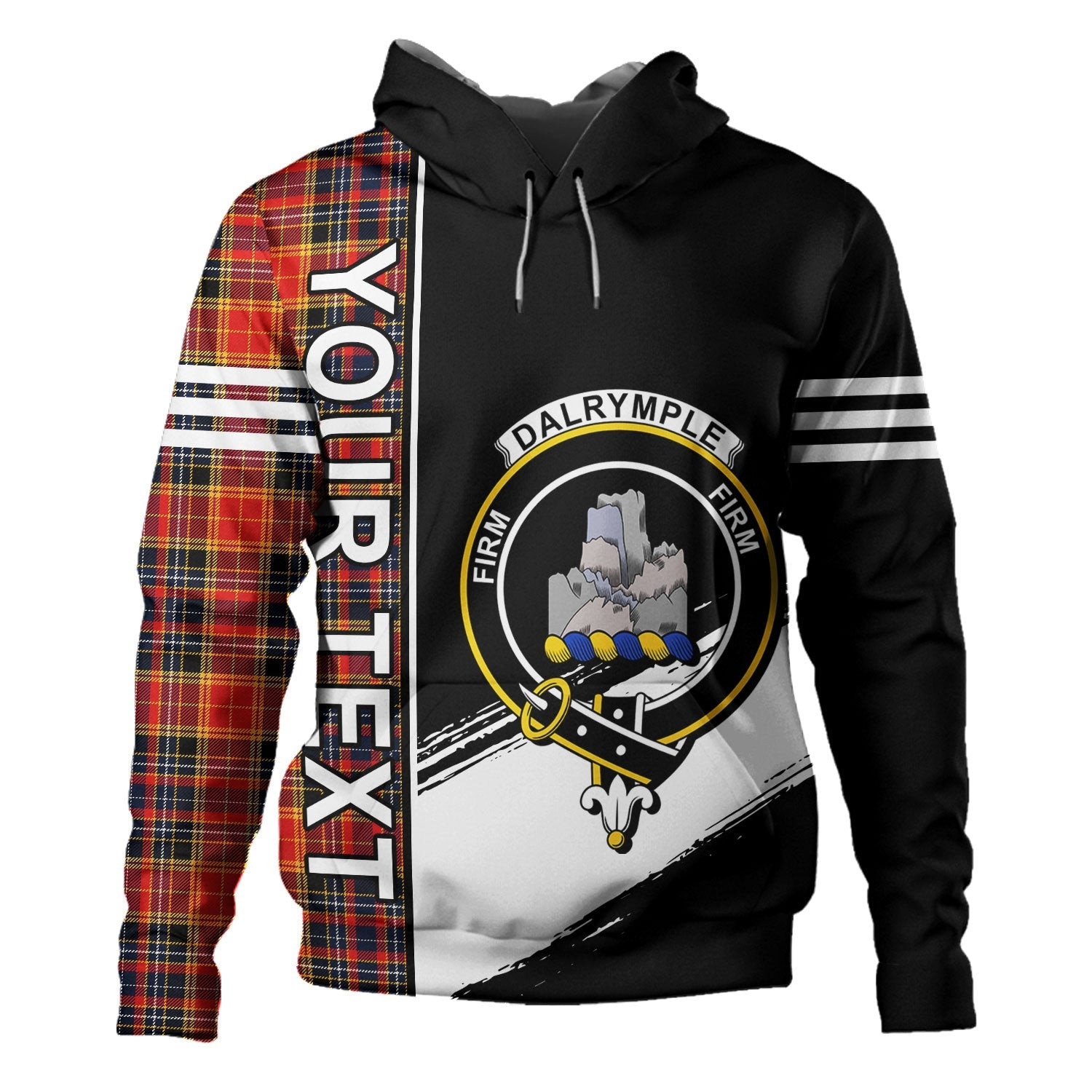 ScotsTee Shop Scottish Dalrymple of Castleton Modern Clan Crest Tartan Hoodie Quarter Personalized