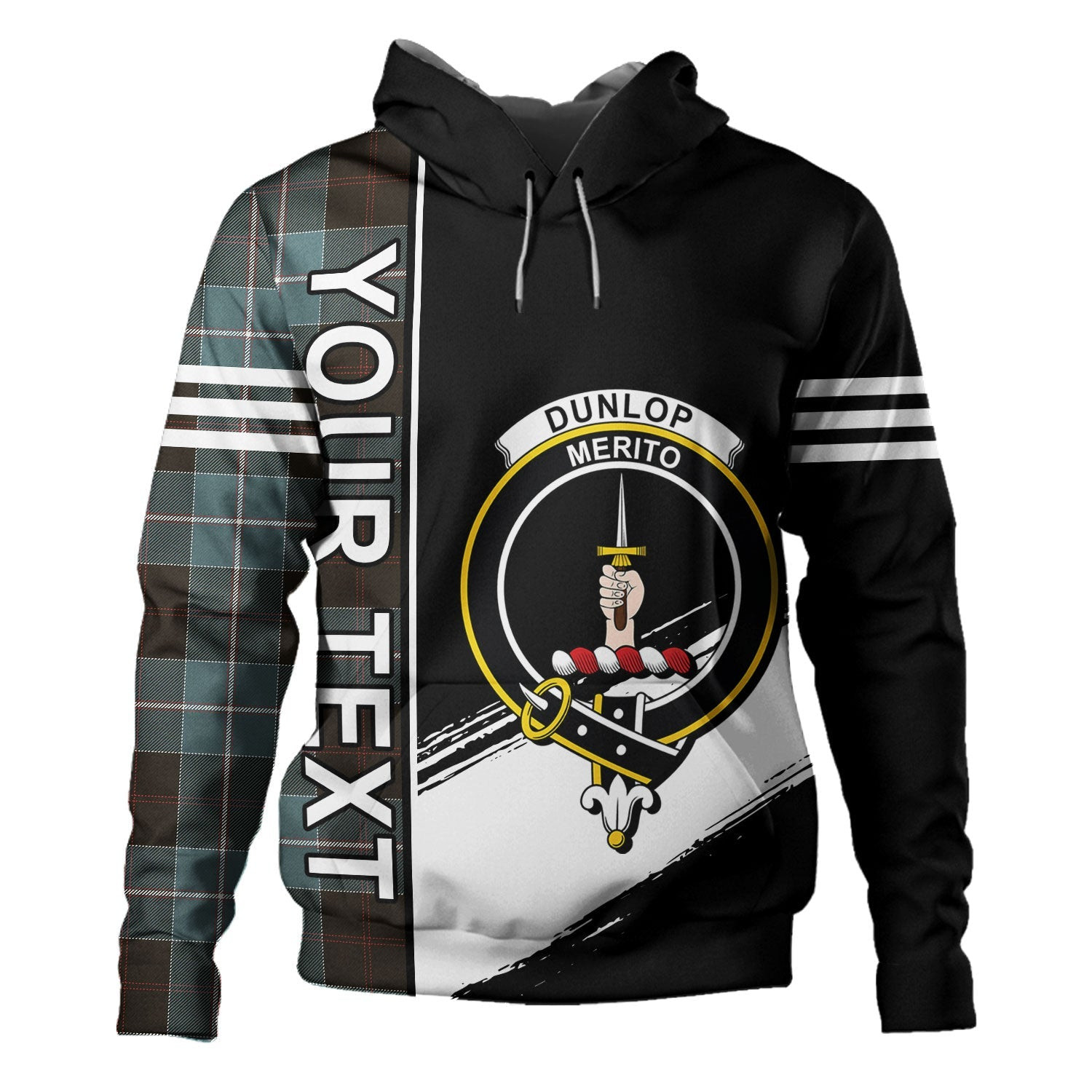 ScotsTee Shop Scottish Dunlop Weathered Clan Crest Tartan Hoodie Quarter Personalized