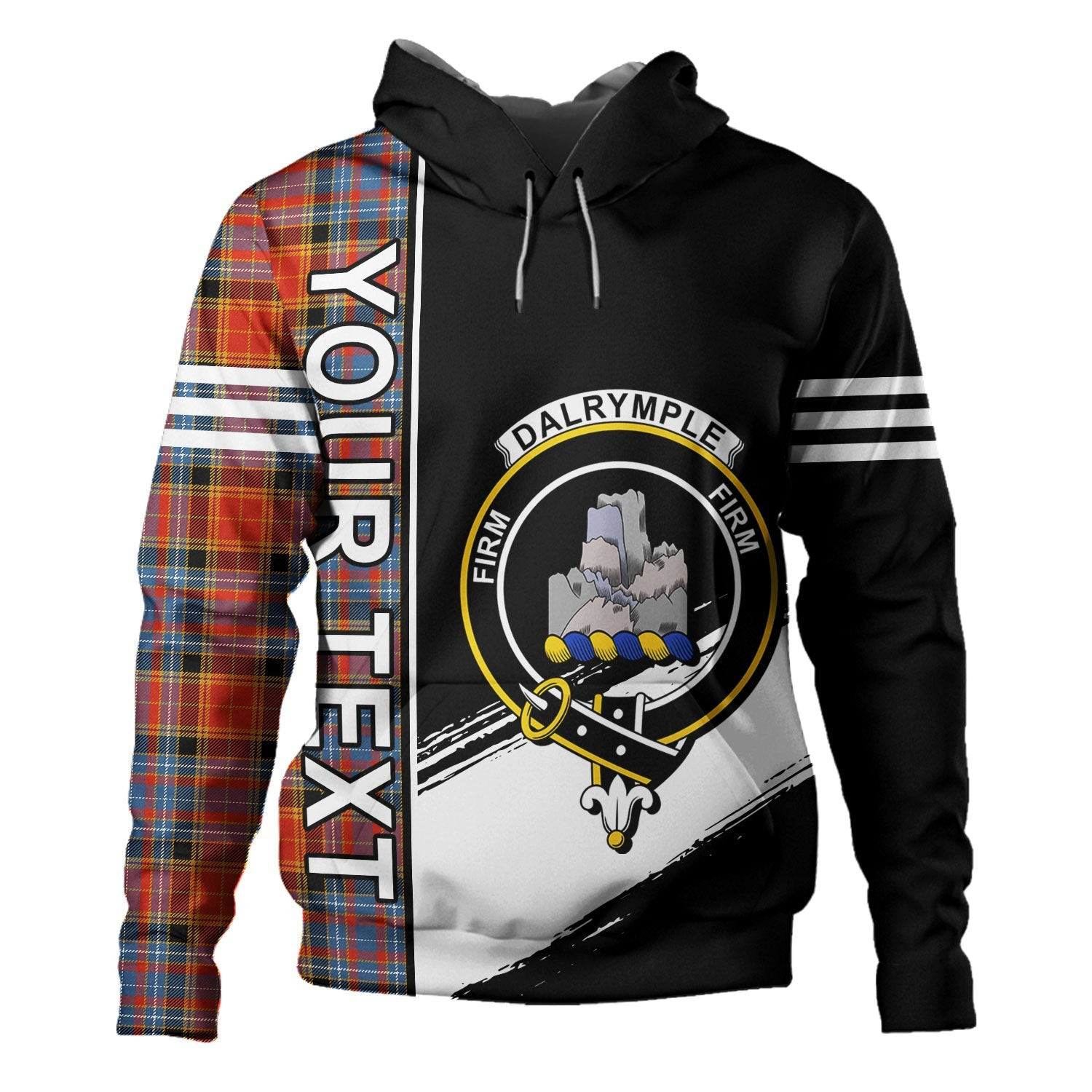 ScotsTee Shop Scottish Dalrymple of Castleton Ancient Clan Crest Tartan Hoodie Quarter Personalized