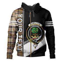 ScotsTee Shop Scottish Hamilton of Brandon Weathered Clan Crest Tartan Hoodie Quarter Personalized