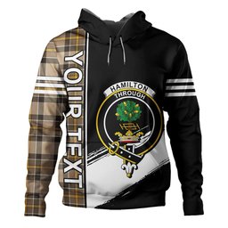 ScotsTee Shop Scottish Hamilton of Brandon Weathered Clan Crest Tartan Hoodie Quarter Personalized