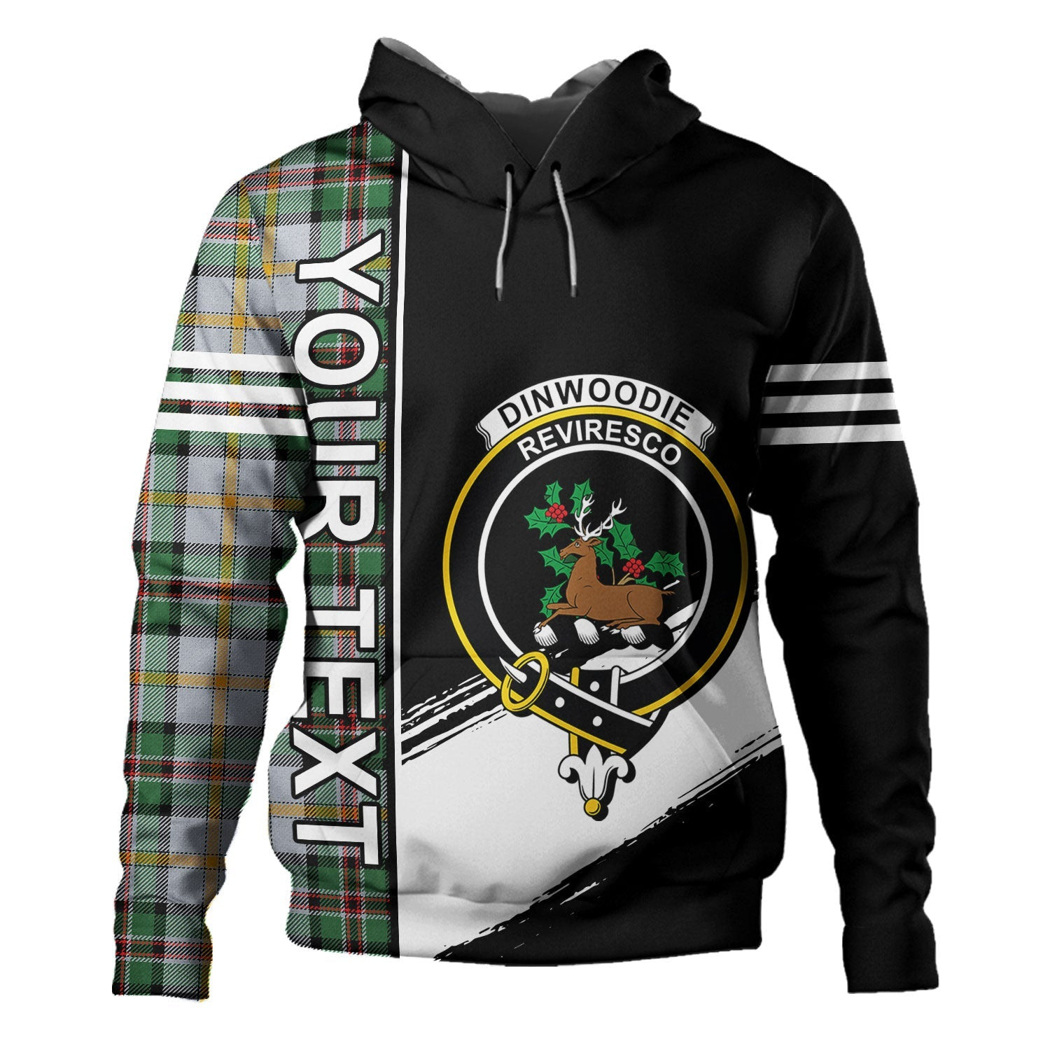 ScotsTee Shop Scottish Dinwoodie Modern Clan Crest Tartan Hoodie Quarter Personalized