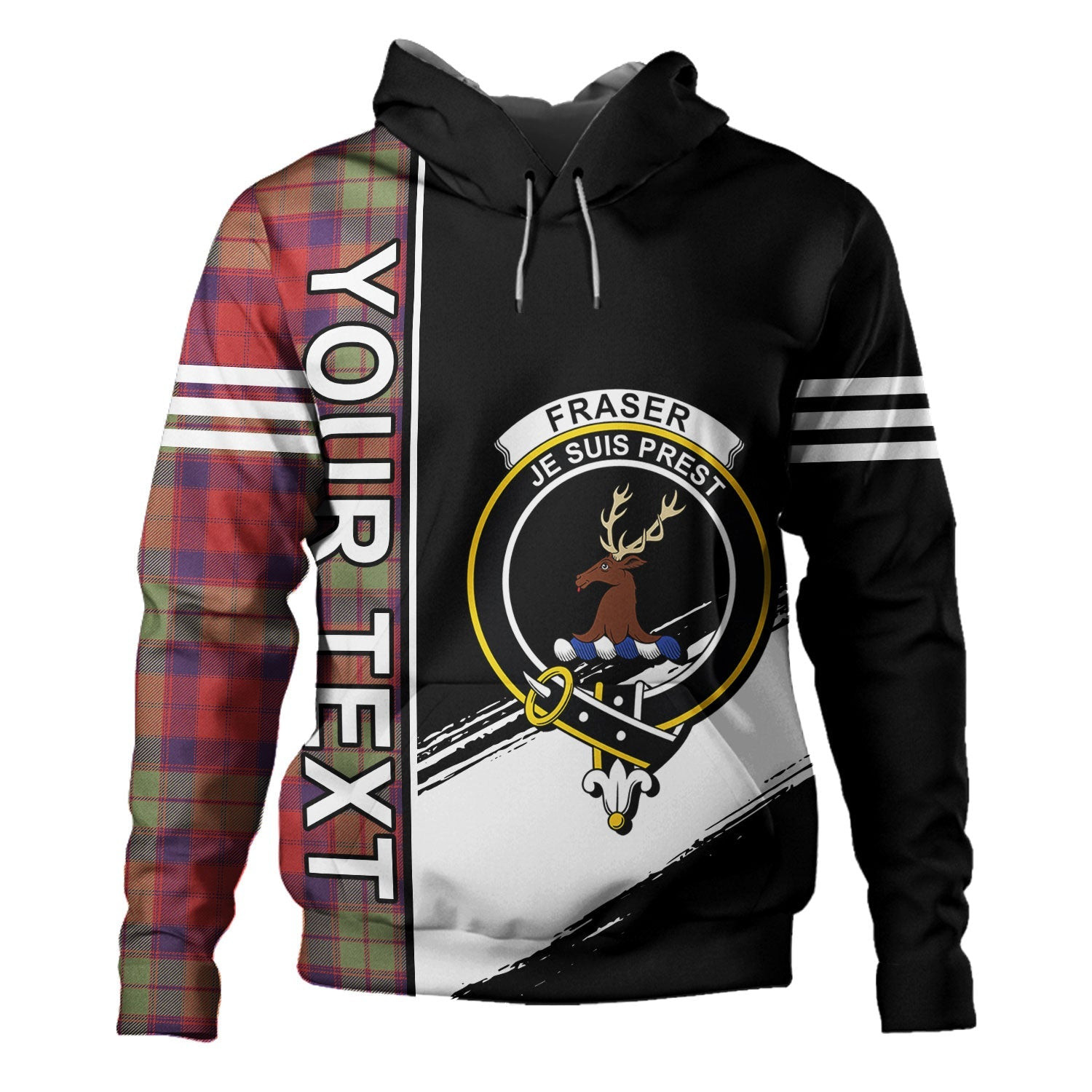 ScotsTee Shop Scottish Fraser of Altyre Weathered Clan Crest Tartan Hoodie Quarter Personalized