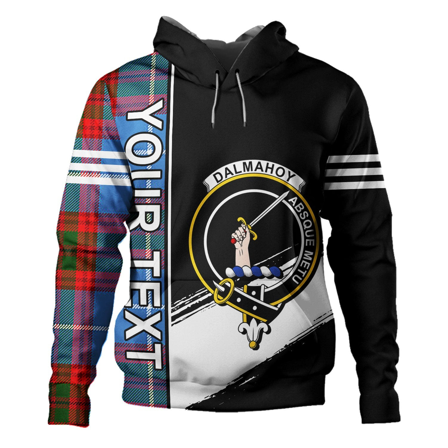 ScotsTee Shop Scottish Dalmahoy Clan Crest Tartan Hoodie Quarter Personalized