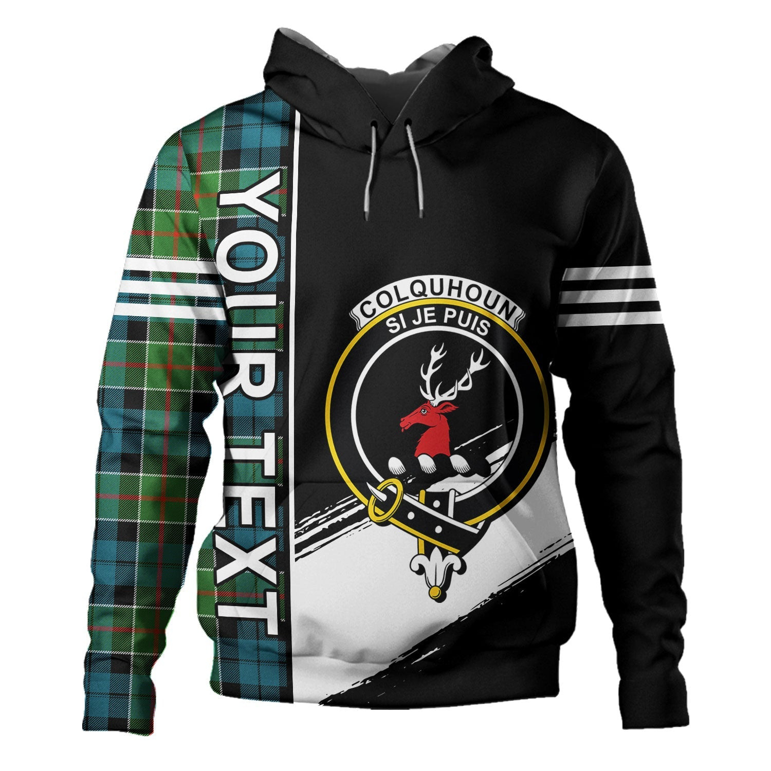 ScotsTee Shop Scottish Colquhoun Ancient Clan Crest Tartan Hoodie Quarter Personalized