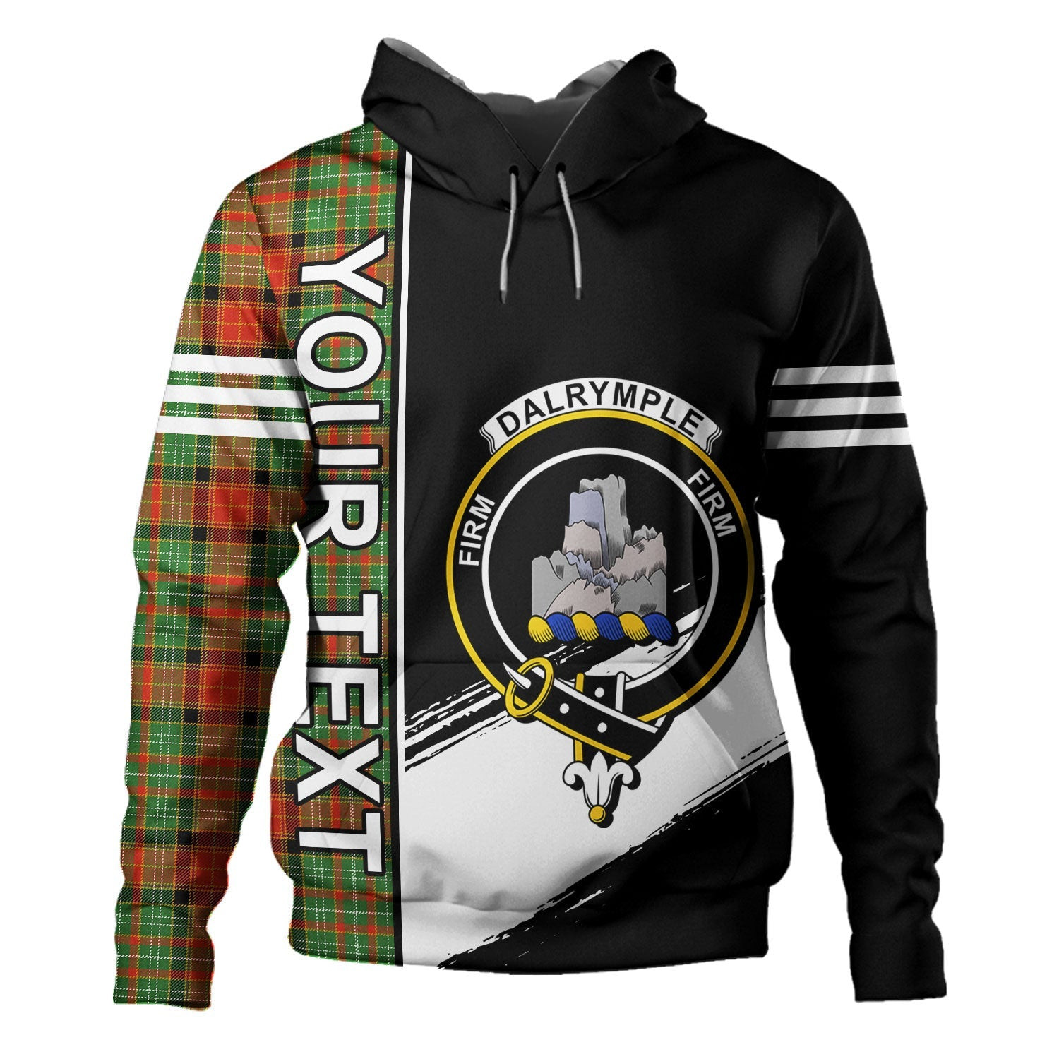 ScotsTee Shop Scottish Dalrymple of Castleton #2 Ancient Clan Crest Tartan Hoodie Quarter Personalized