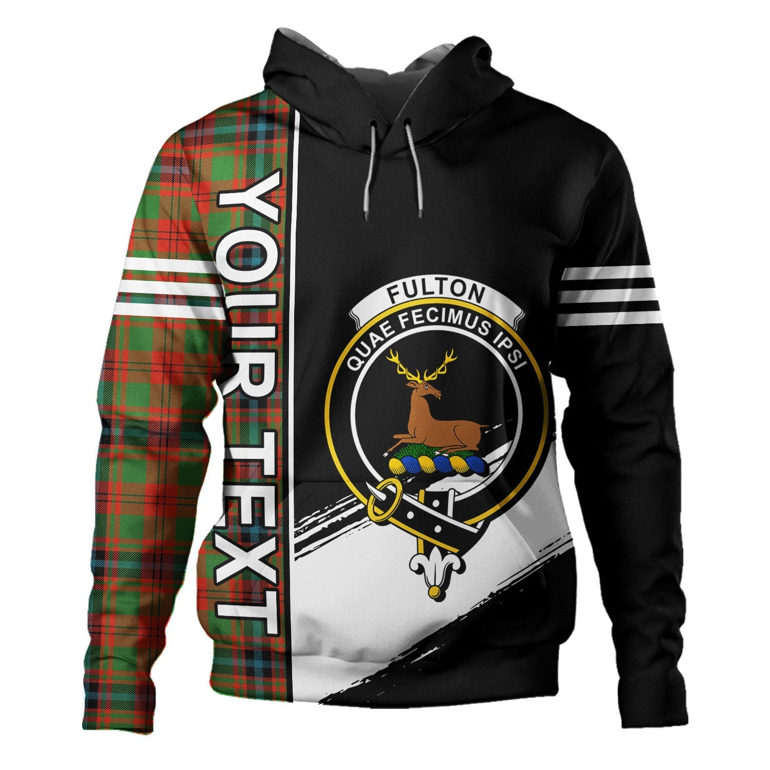 ScotsTee Shop Scottish Fulton 1999 Ancient Clan Crest Tartan Hoodie Quarter Personalized