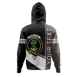 ScotsTee Shop Scottish Hamilton of Clayton Weathered Clan Crest Tartan Hoodie Quarter Personalized