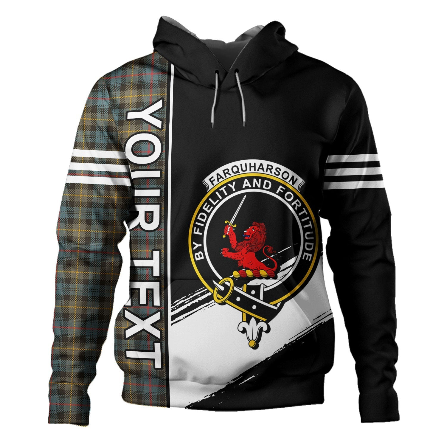 ScotsTee Shop Scottish Farquharson Weathered Clan Crest Tartan Hoodie Quarter Personalized