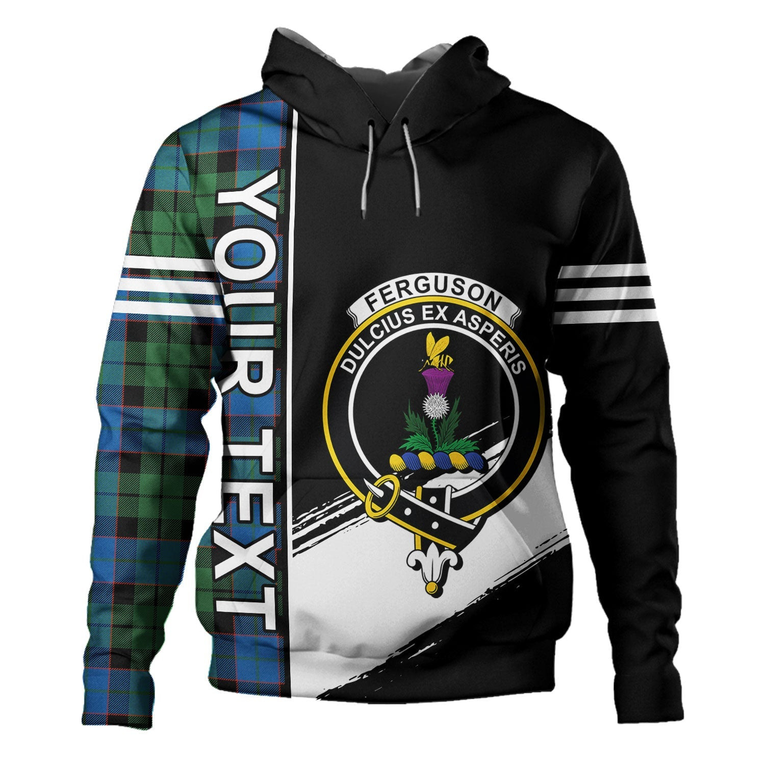 ScotsTee Shop Scottish Ferguson of Balquhidder Ancient Clan Crest Tartan Hoodie Quarter Personalized