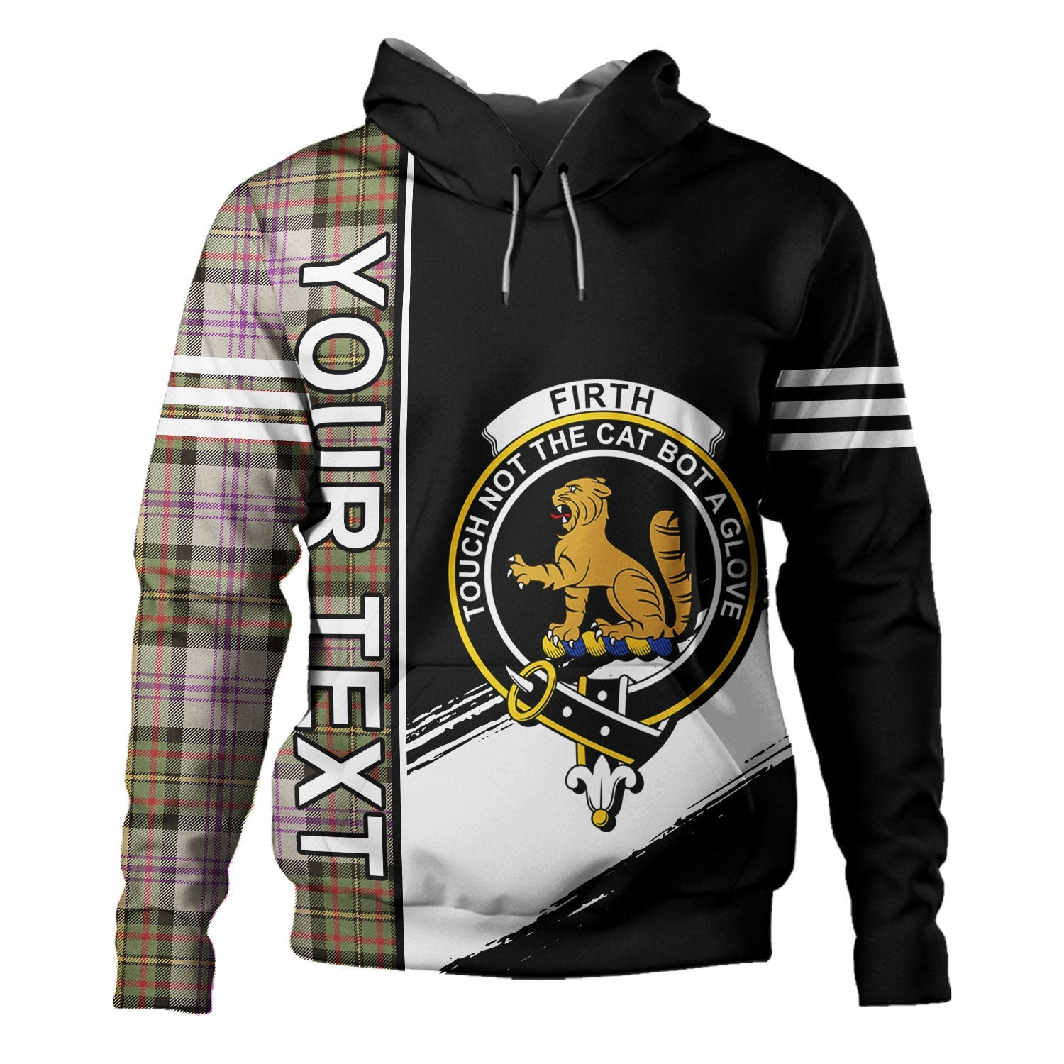 ScotsTee Shop Scottish Firth of Tay (Gillies Dress) Weathered Clan Crest Tartan Hoodie Quarter Personalized