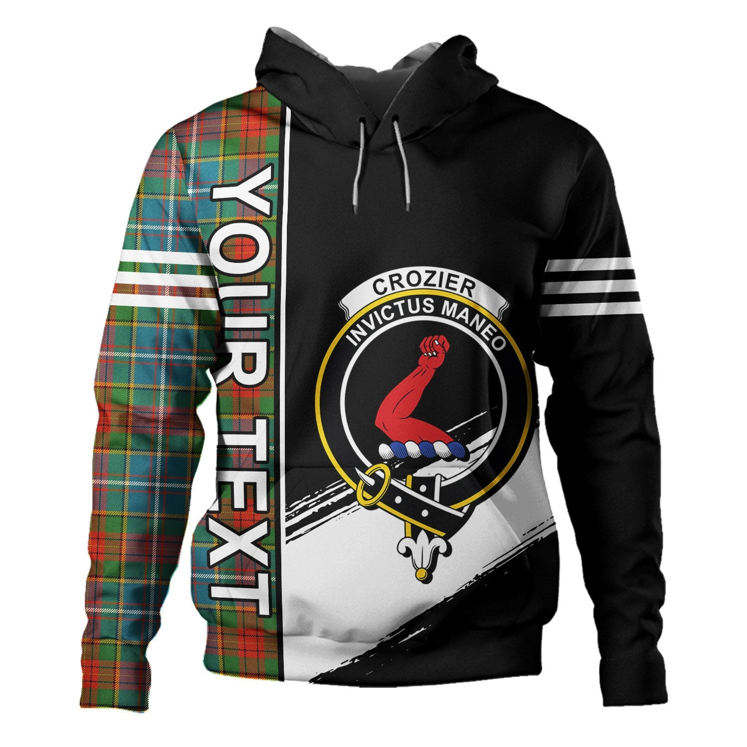 ScotsTee Shop Scottish Crozier Ancient Clan Crest Tartan Hoodie Quarter Personalized