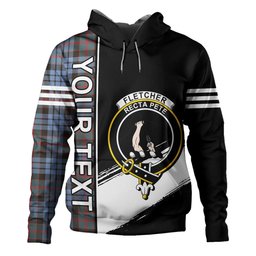 ScotsTee Shop Scottish Fletcher of Dunans Weathered Clan Crest Tartan Hoodie Quarter Personalized