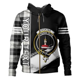 ScotsTee Shop Scottish Erskine Black & White Clan Crest Tartan Hoodie Quarter Personalized