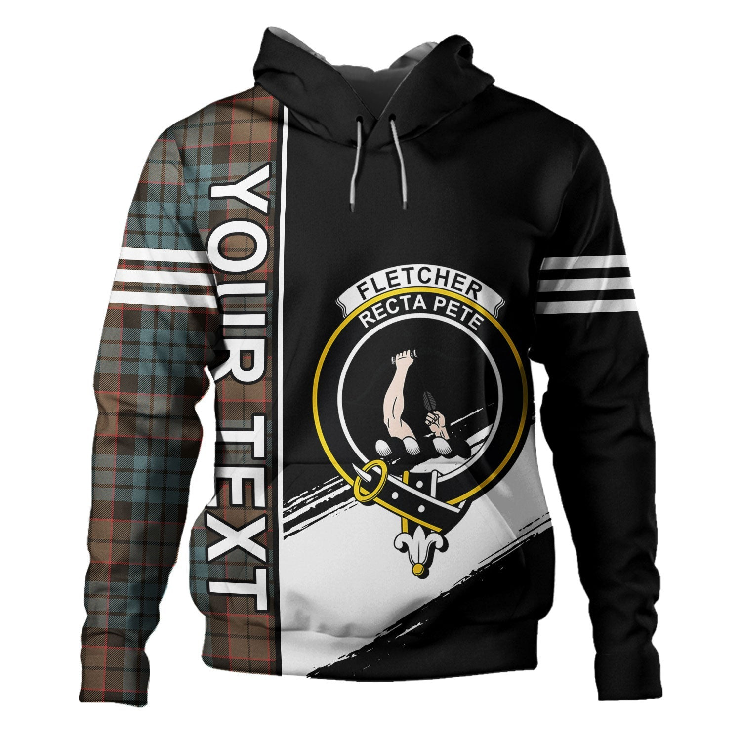 ScotsTee Shop Scottish Fletcher Family Weathered Clan Crest Tartan Hoodie Quarter Personalized