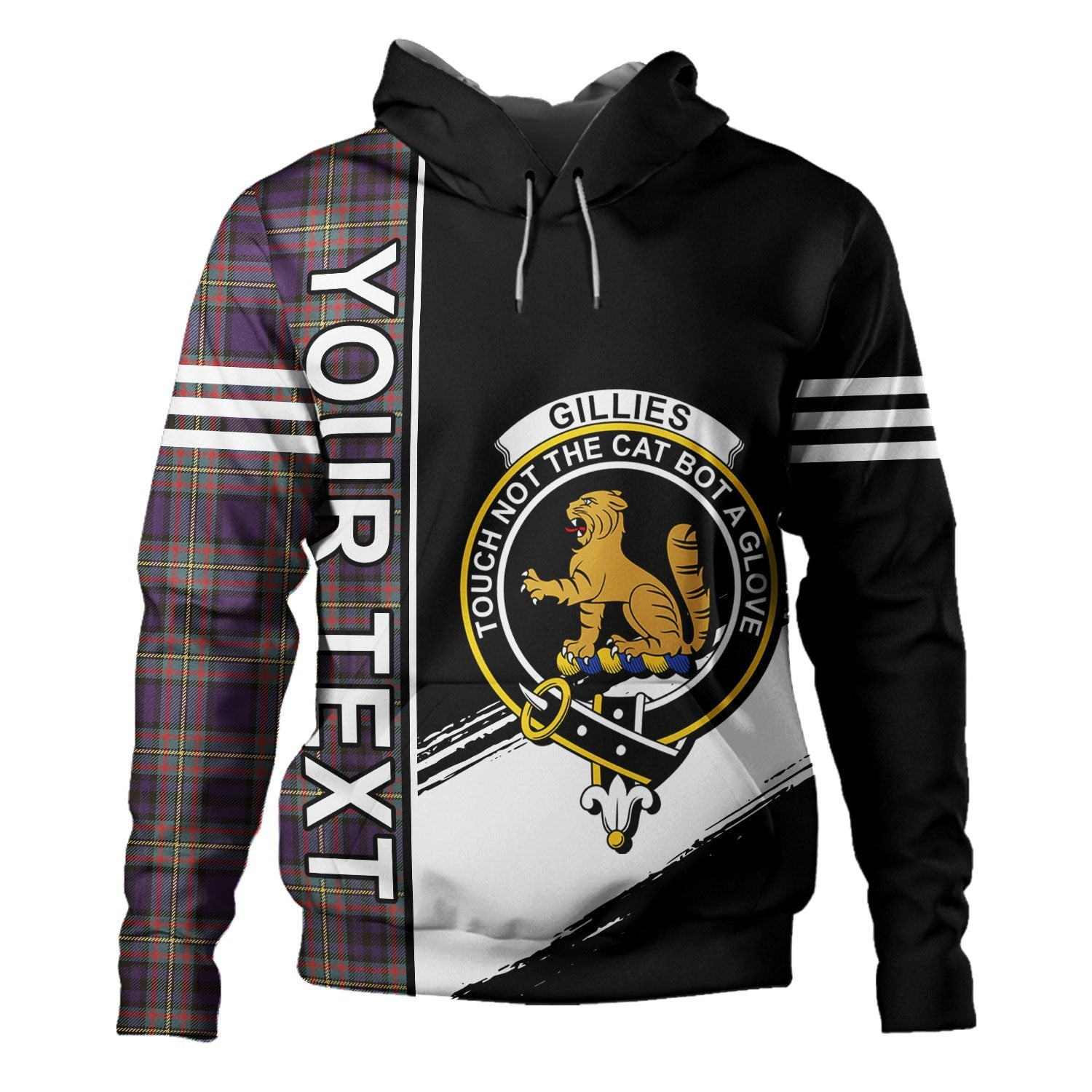 ScotsTee Shop Scottish Gillies Weathered Clan Crest Tartan Hoodie Quarter Personalized