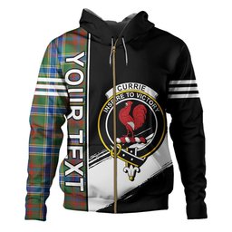 ScotsTee Shop Scottish Currie of Arran Modern Clan Crest Tartan Hoodie Quarter Personalized