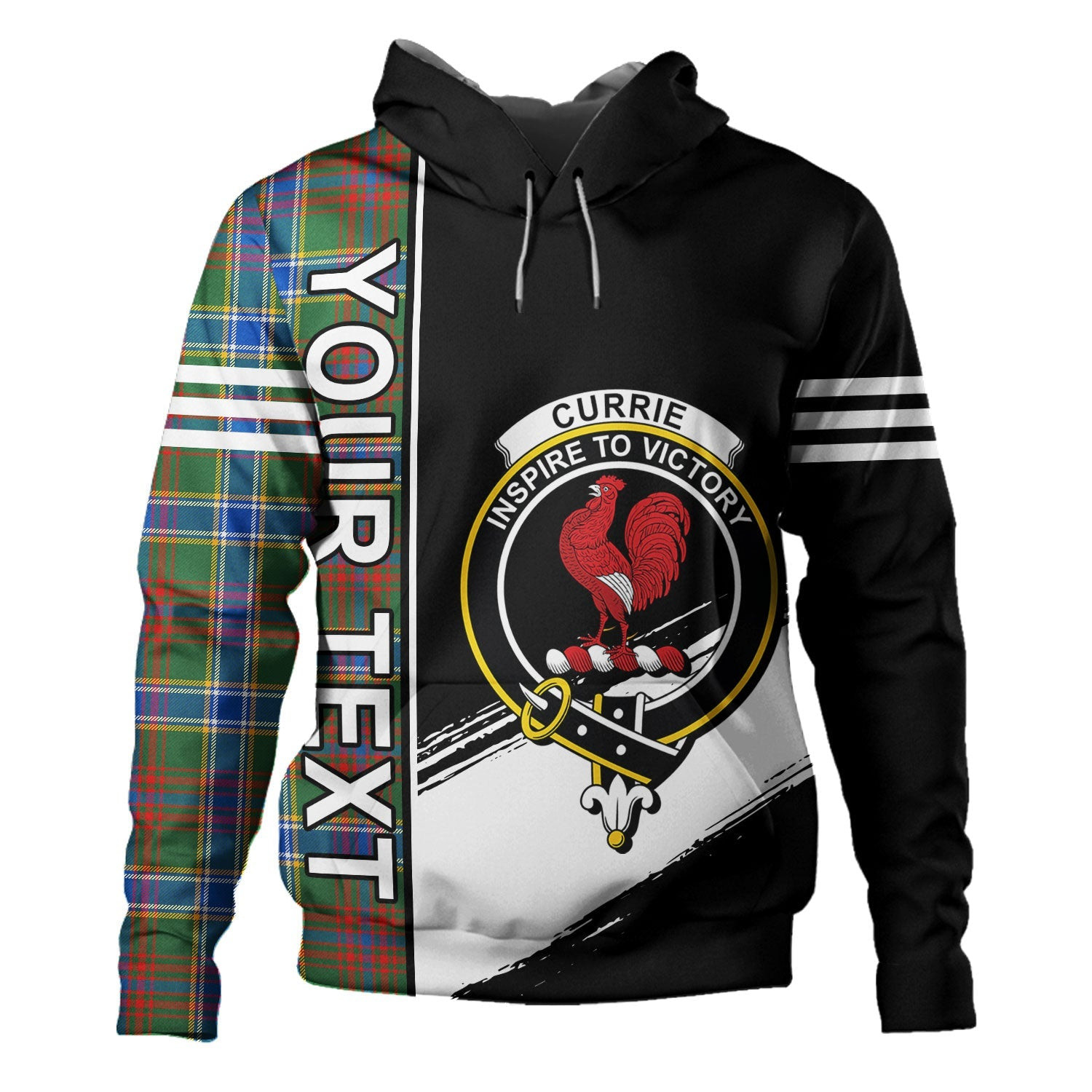 ScotsTee Shop Scottish Currie of Arran Modern Clan Crest Tartan Hoodie Quarter Personalized