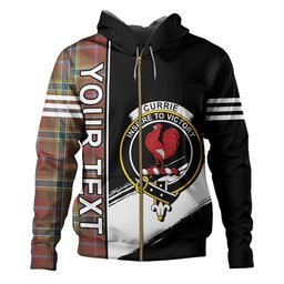 ScotsTee Shop Scottish Currie of Arran Weathered Clan Crest Tartan Hoodie Quarter Personalized