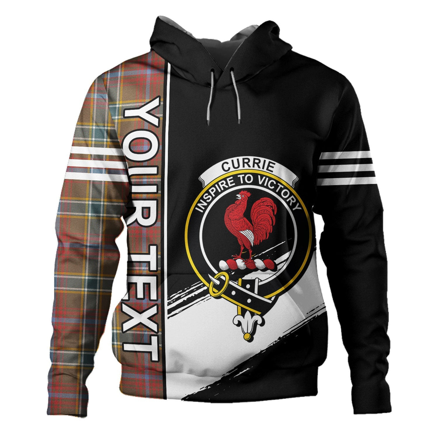 ScotsTee Shop Scottish Currie of Arran Weathered Clan Crest Tartan Hoodie Quarter Personalized
