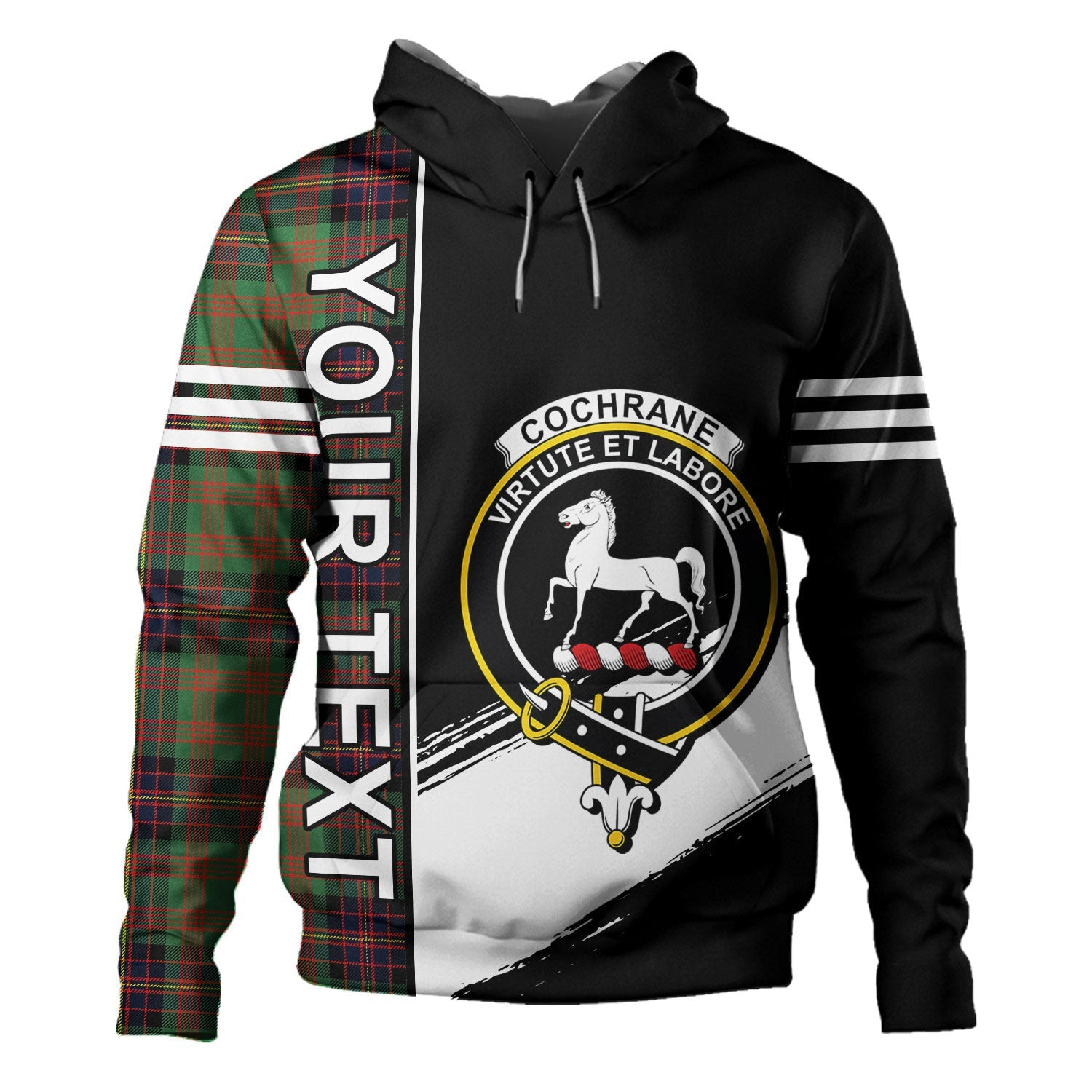 ScotsTee Shop Scottish Cochrane (Cochran) Modern Clan Crest Tartan Hoodie Quarter Personalized