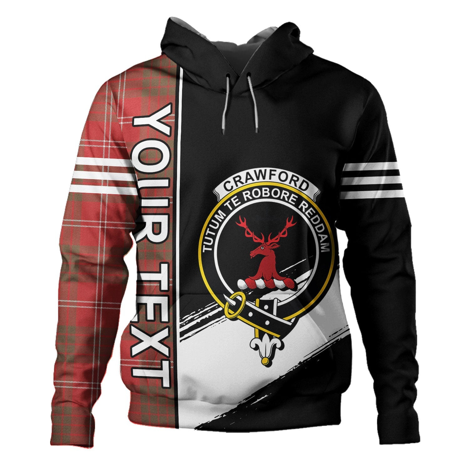 ScotsTee Shop Scottish Crawford Red Weathered Clan Crest Tartan Hoodie Quarter Personalized