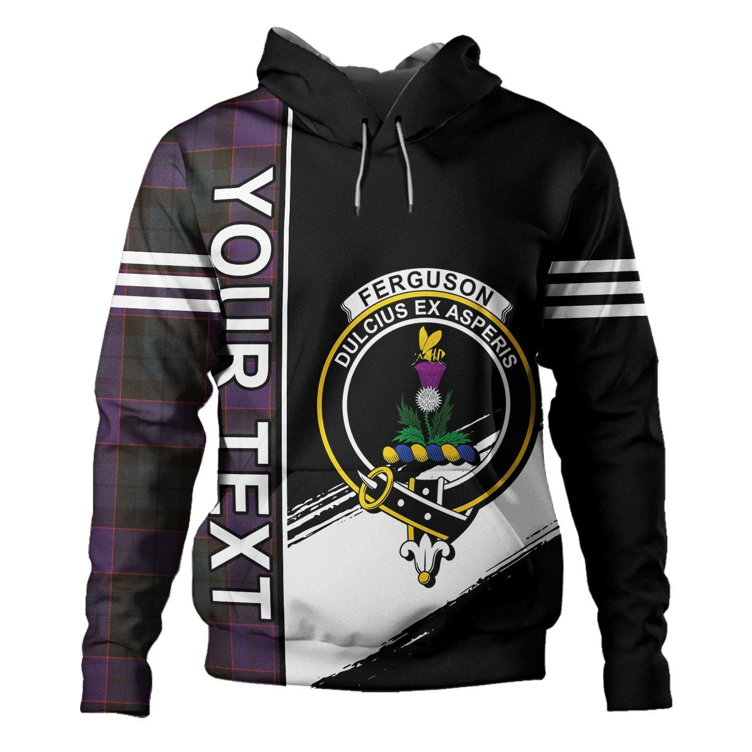 ScotsTee Shop Scottish Ferguson of Balquhidder Weathered Clan Crest Tartan Hoodie Quarter Personalized