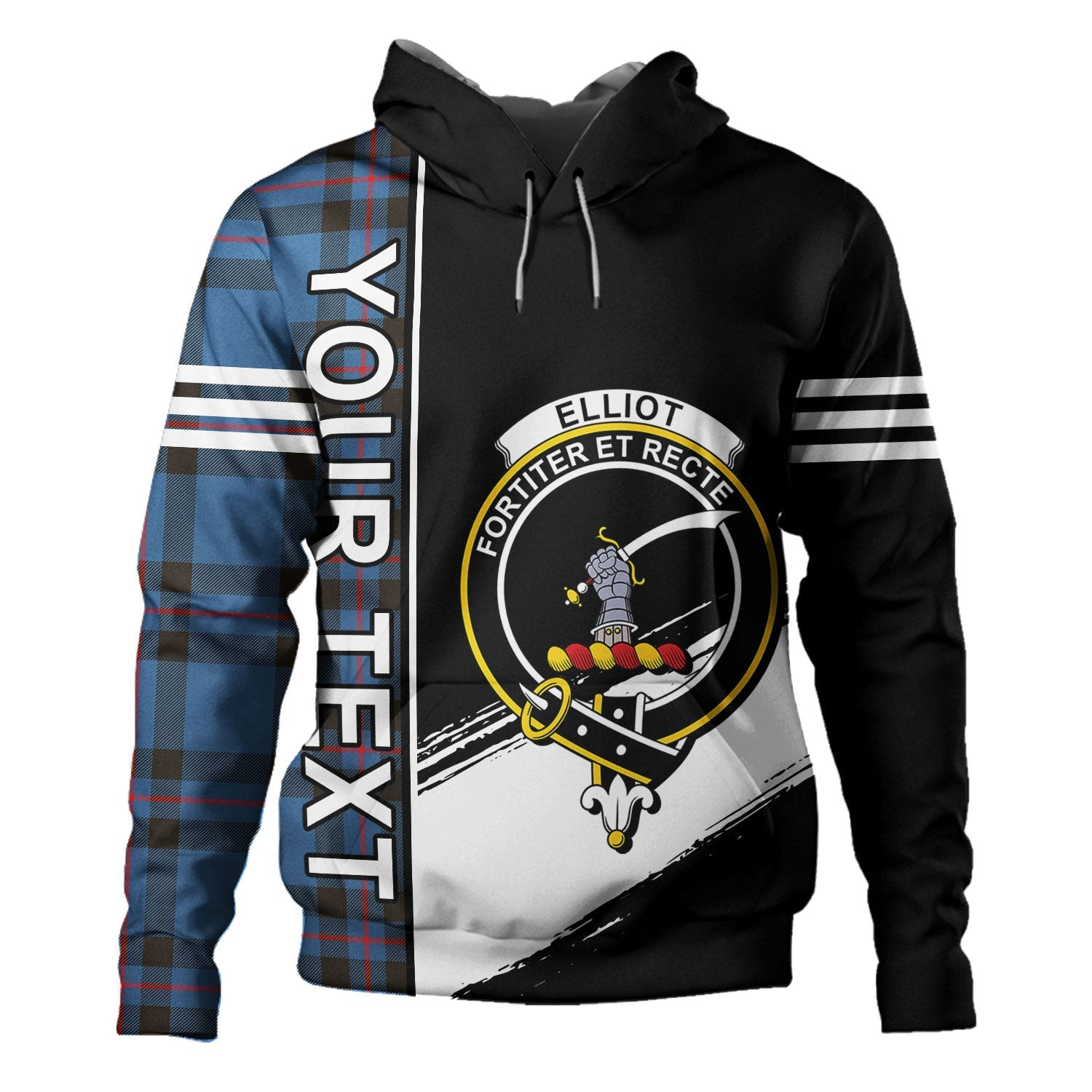 ScotsTee Shop Scottish Elliot (Ellot) Modern Clan Crest Tartan Hoodie Quarter Personalized