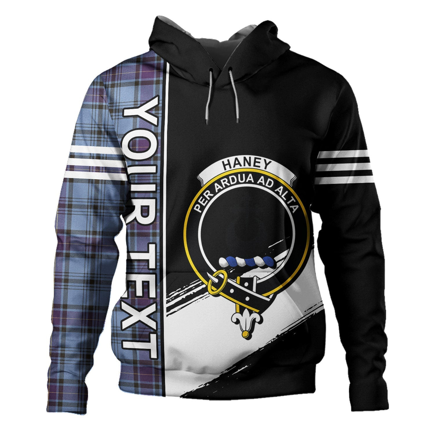 ScotsTee Shop Scottish Haney Blue Weathered Clan Crest Tartan Hoodie Quarter Personalized