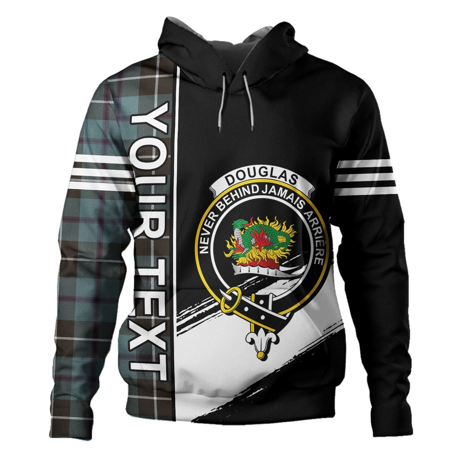 ScotsTee Shop Scottish Douglas Weathered Clan Crest Tartan Hoodie Quarter Personalized
