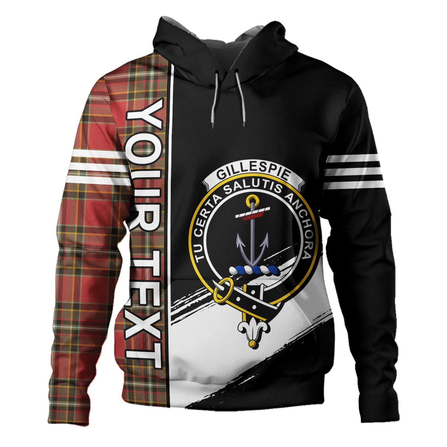 ScotsTee Shop Scottish Gillespie Weathered Clan Crest Tartan Hoodie Quarter Personalized