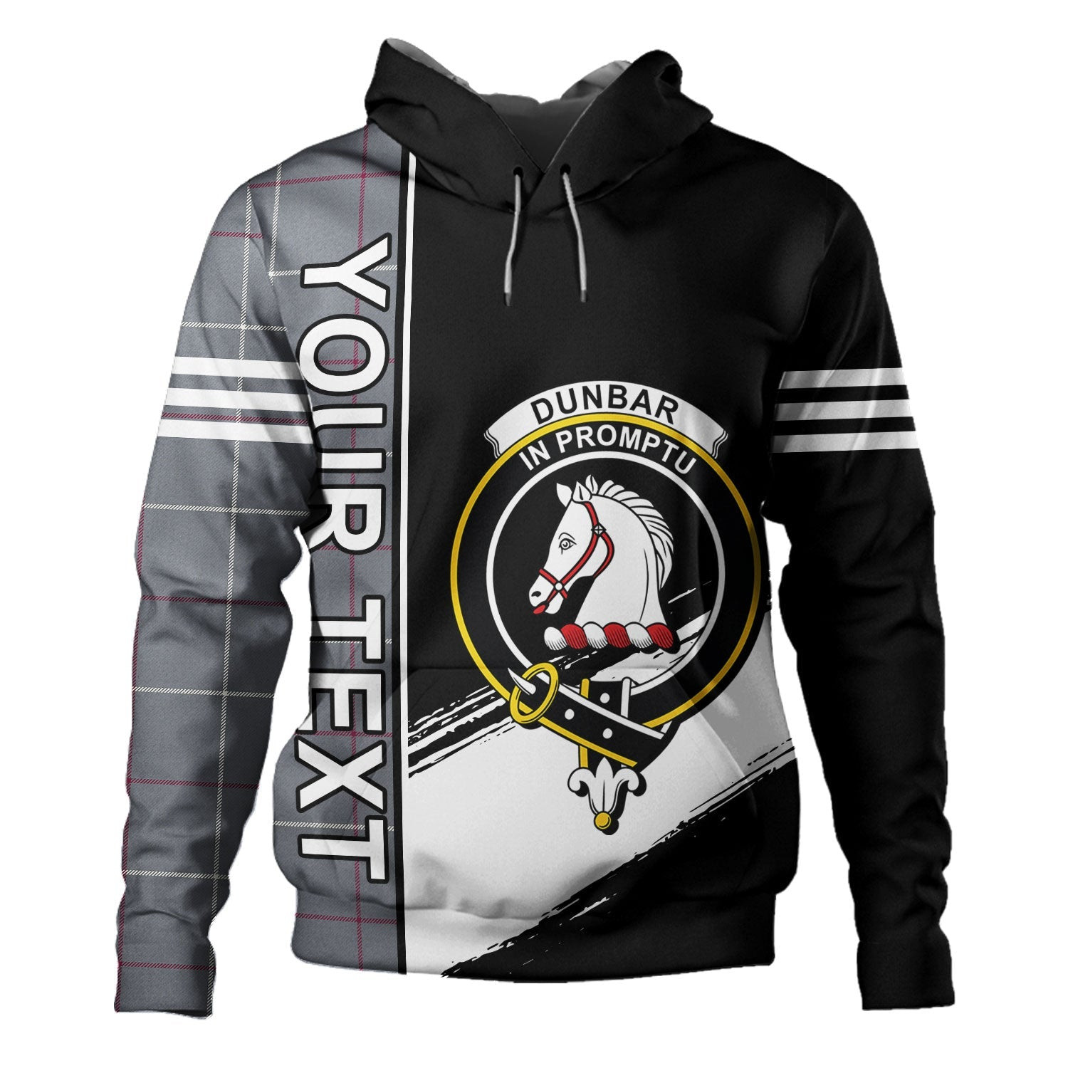 ScotsTee Shop Scottish Dunbar of Pitgaveny Clan Crest Tartan Hoodie Quarter Personalized
