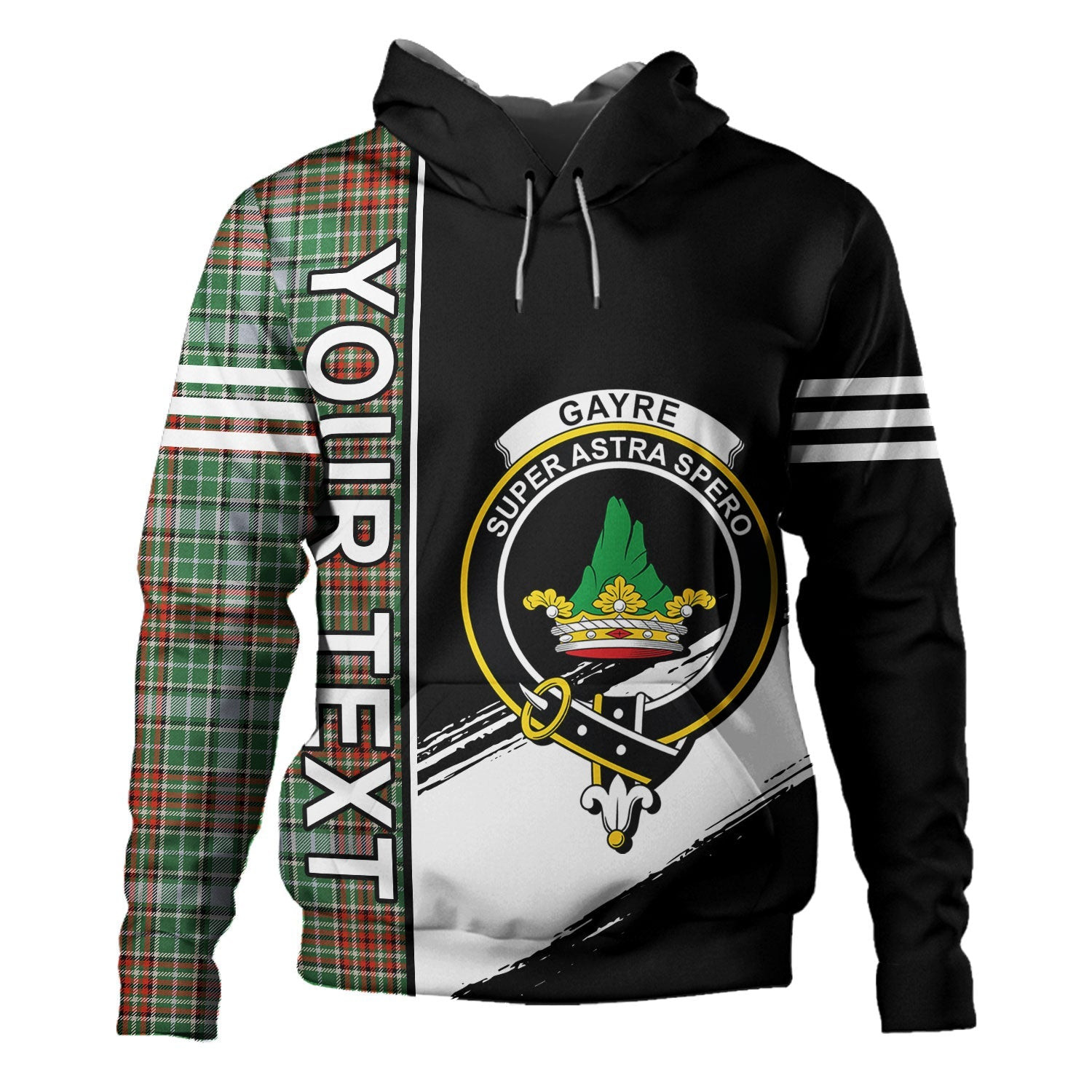 ScotsTee Shop Scottish Gayre Ancient Clan Crest Tartan Hoodie Quarter Personalized
