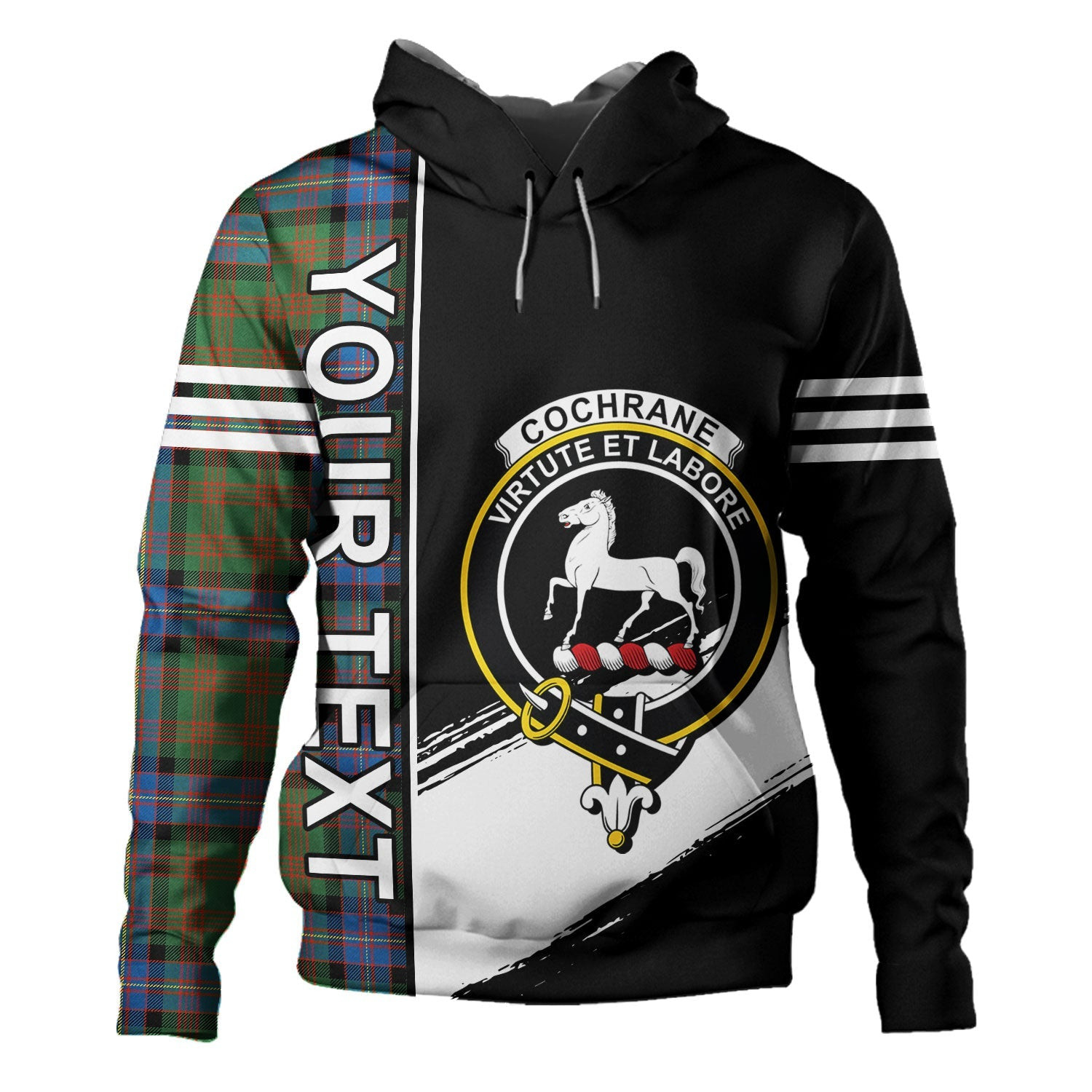 ScotsTee Shop Scottish Cochrane (Cochran) Ancient Clan Crest Tartan Hoodie Quarter Personalized