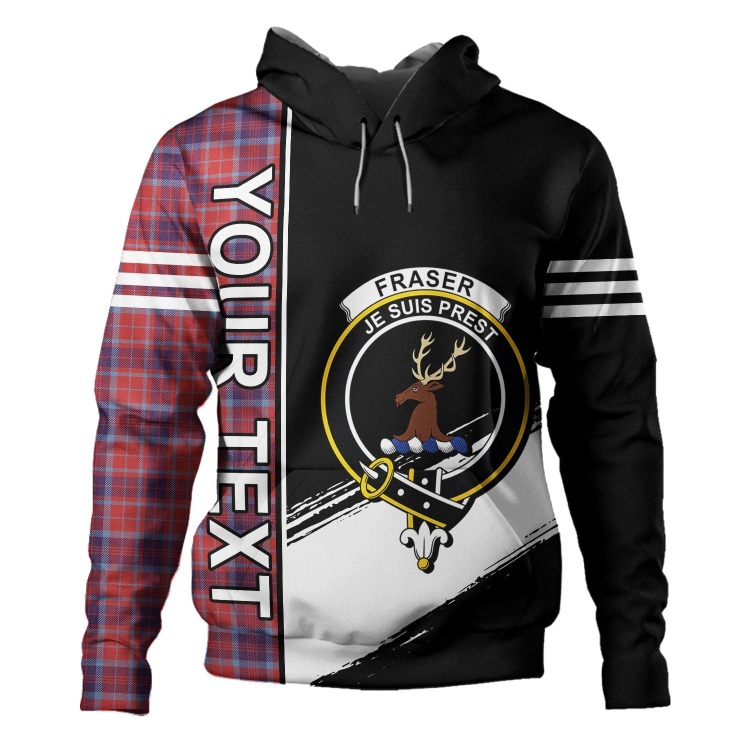 ScotsTee Shop Scottish Fraser of Reelig Weathered Clan Crest Tartan Hoodie Quarter Personalized