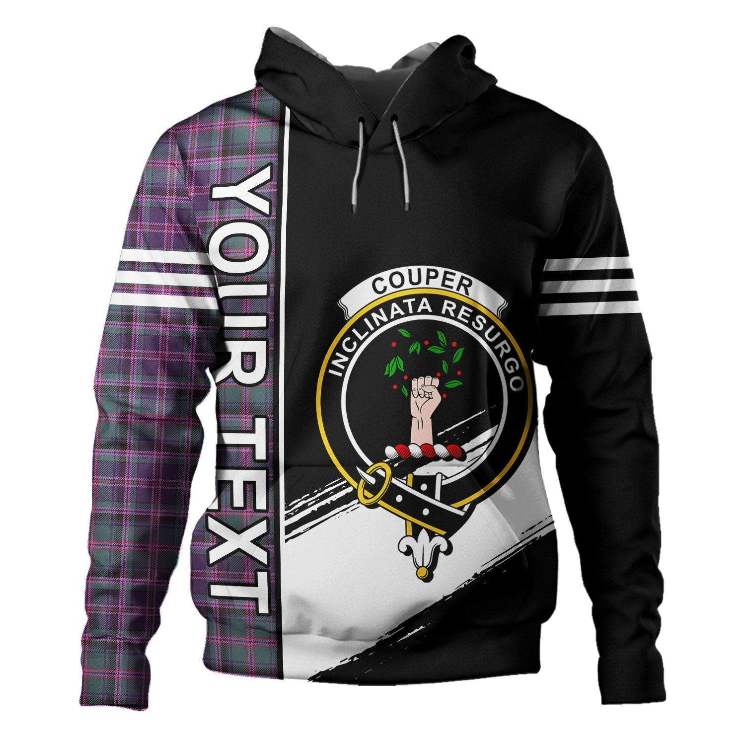 ScotsTee Shop Scottish Couper (Coupar) Weathered Clan Crest Tartan Hoodie Quarter Personalized