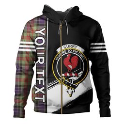 ScotsTee Shop Scottish Curry (Currie) Weathered Clan Crest Tartan Hoodie Quarter Personalized