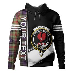 ScotsTee Shop Scottish Curry (Currie) Weathered Clan Crest Tartan Hoodie Quarter Personalized