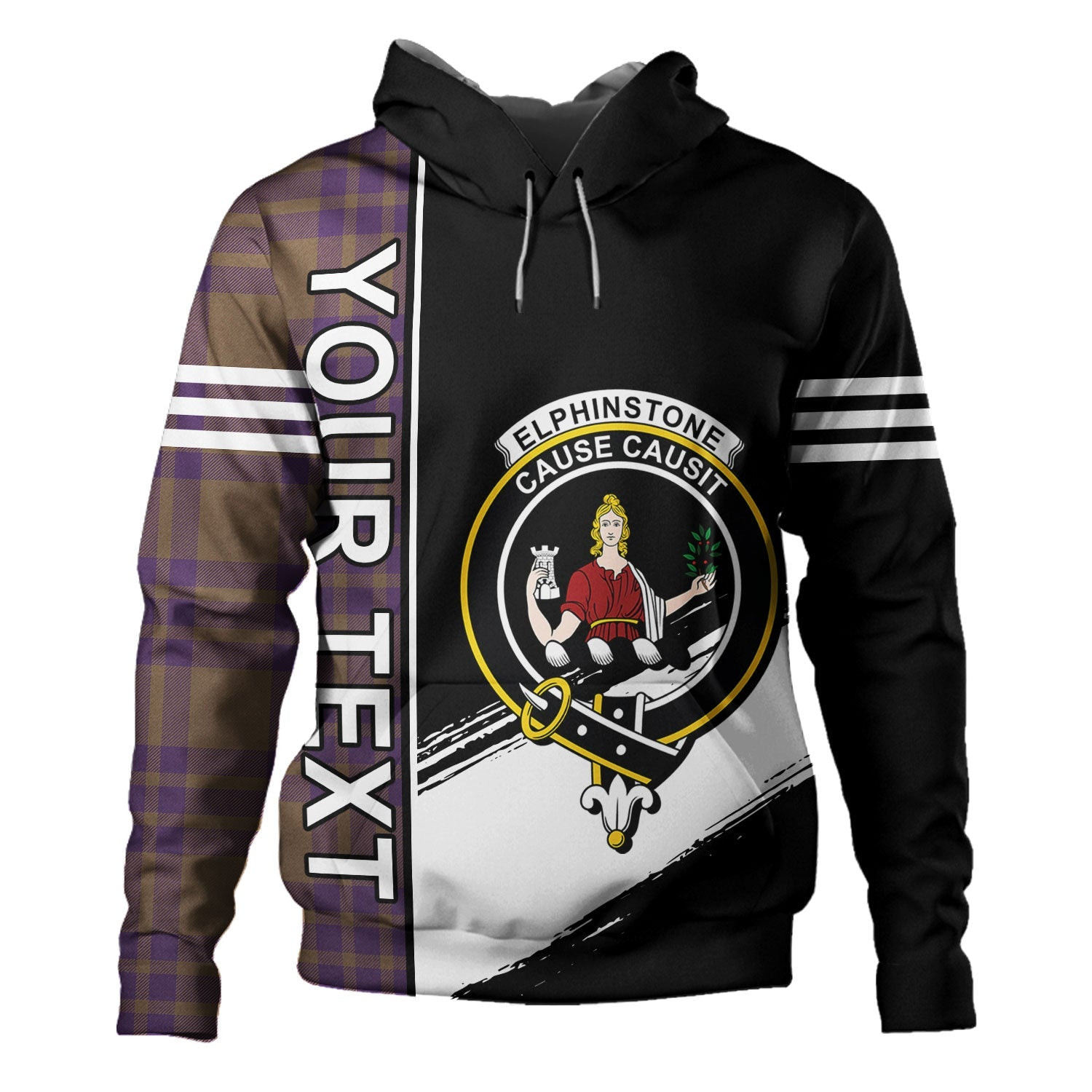 ScotsTee Shop Scottish Elphinstone Weathered Clan Crest Tartan Hoodie Quarter Personalized