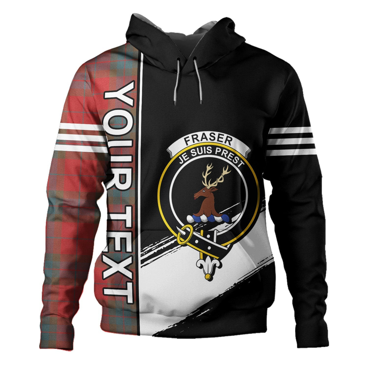ScotsTee Shop Scottish Fraser of Boblainy Hugh Weathered Clan Crest Tartan Hoodie Quarter Personalized