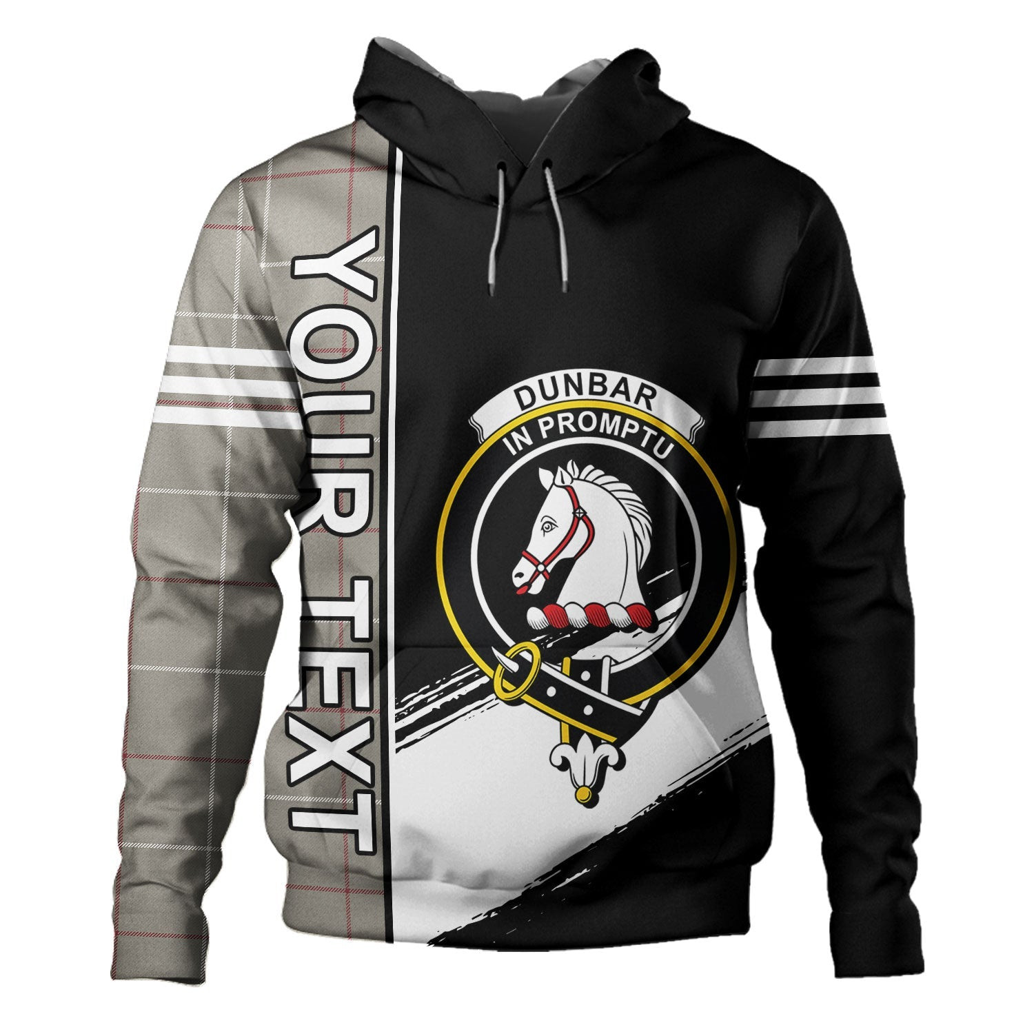 ScotsTee Shop Scottish Dunbar of Pitgaveny Weathered Clan Crest Tartan Hoodie Quarter Personalized