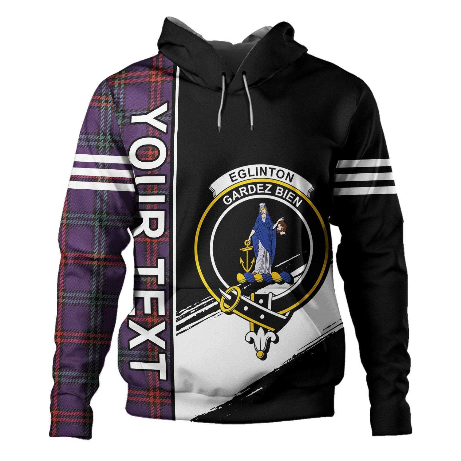 ScotsTee Shop Scottish Eglinton District (Montgomery of Ayrshire) Weathered Clan Crest Tartan Hoodie Quarter Personalized