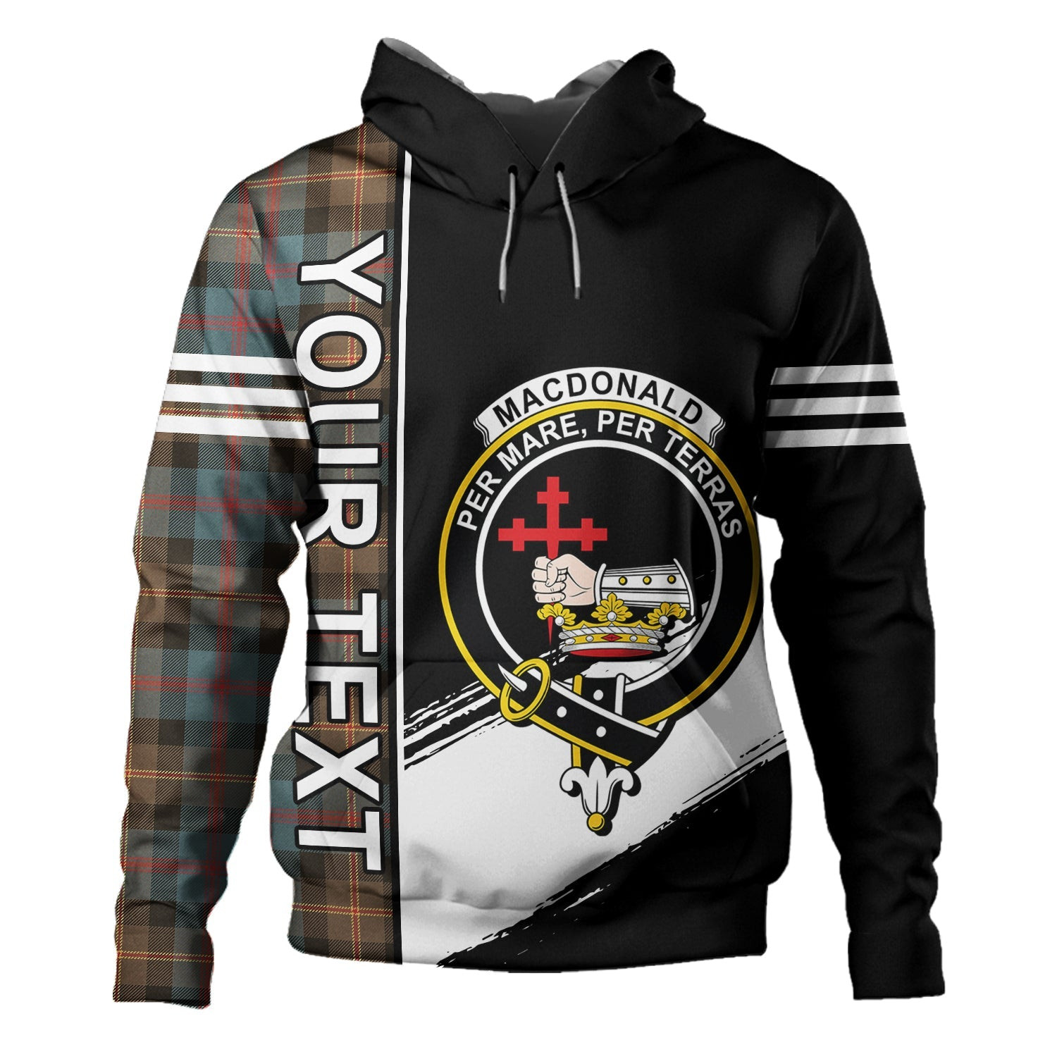 ScotsTee Shop Scottish MacDonald of Borrodale (Donald Borrodale Historic) Weathered Clan Crest Tartan Hoodie Quarter Personalized
