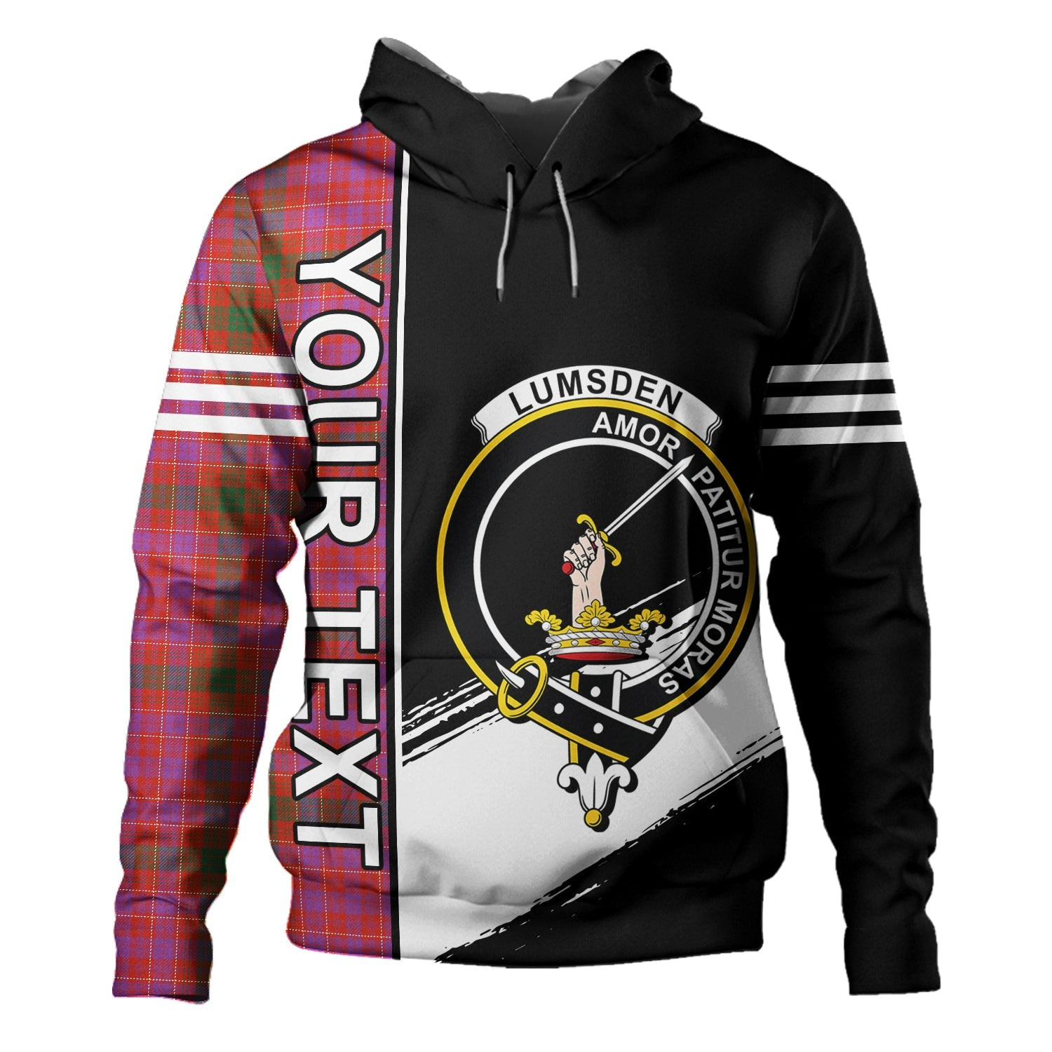 ScotsTee Shop Scottish Lumsden of Clova Ancient Clan Crest Tartan Hoodie Quarter Personalized