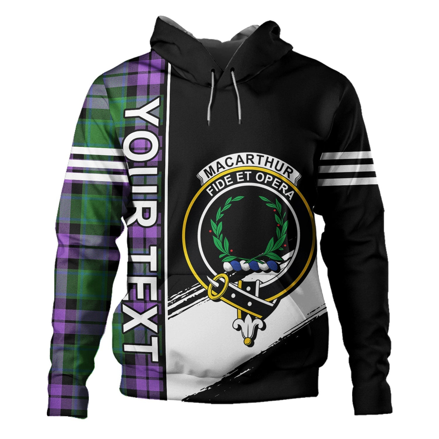 ScotsTee Shop Scottish MacArthur of Milton Ancient Clan Crest Tartan Hoodie Quarter Personalized