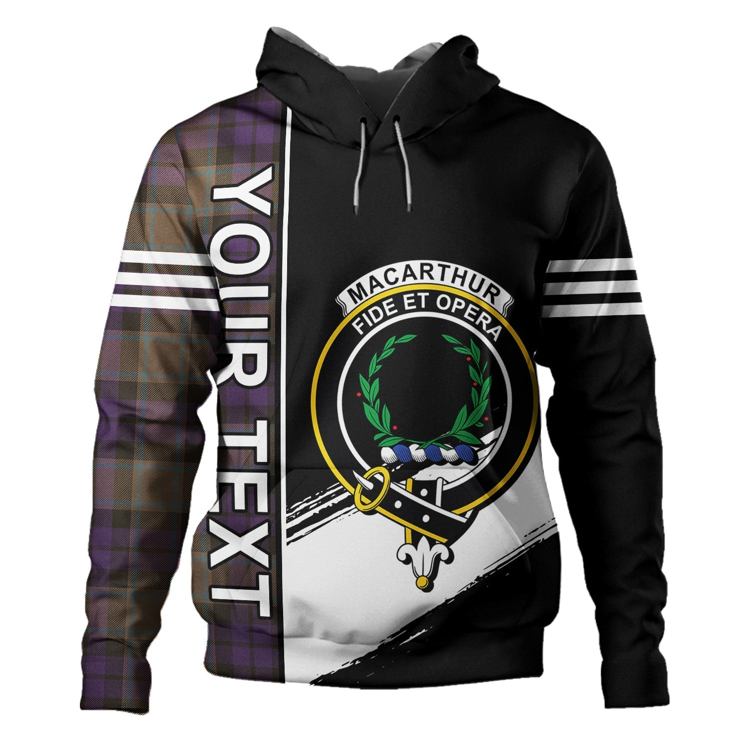 ScotsTee Shop Scottish MacArthur of Milton Weathered Clan Crest Tartan Hoodie Quarter Personalized