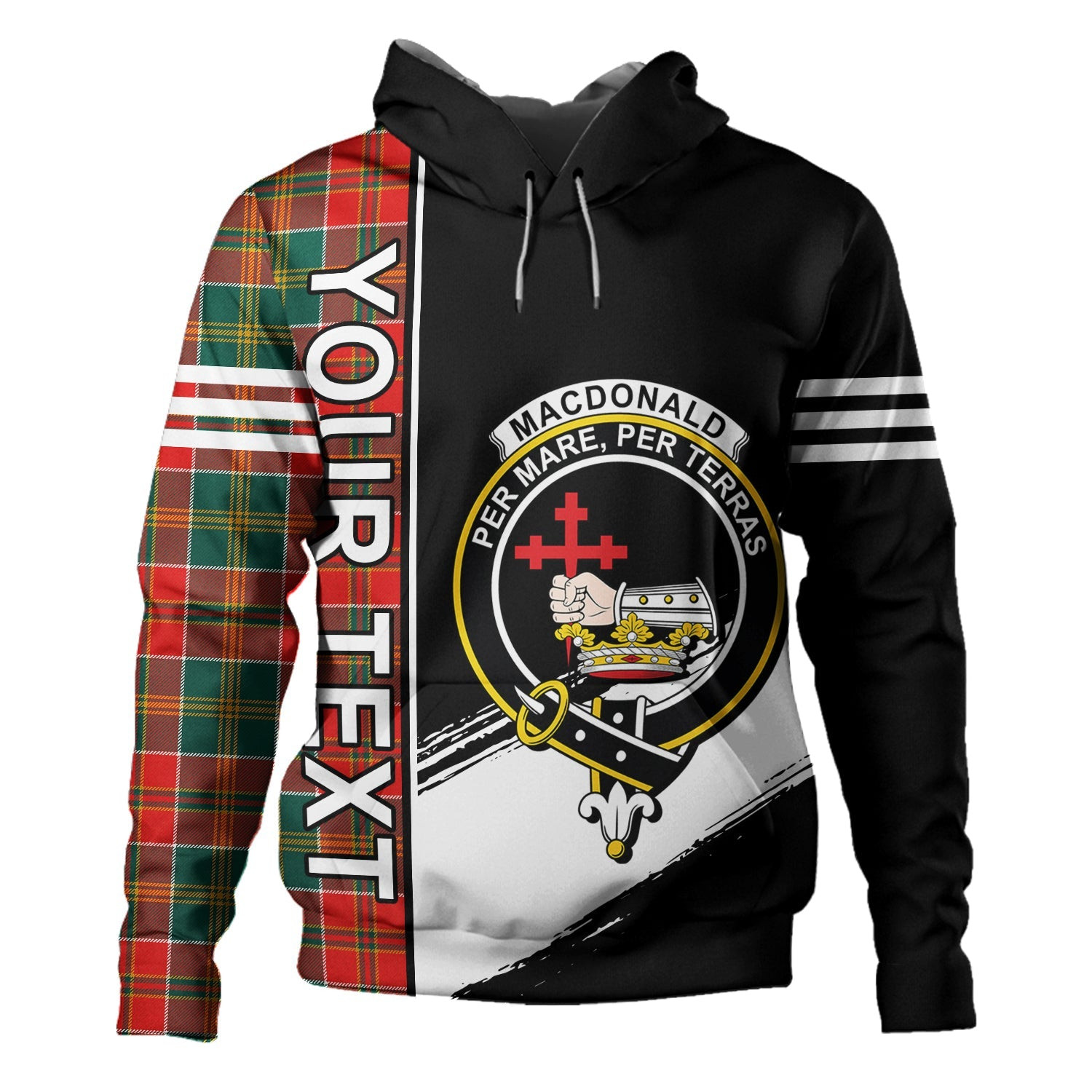 ScotsTee Shop Scottish MacDonald of Kingsburgh (Donald of Kingsburgh) Modern Clan Crest Tartan Hoodie Quarter Personalized