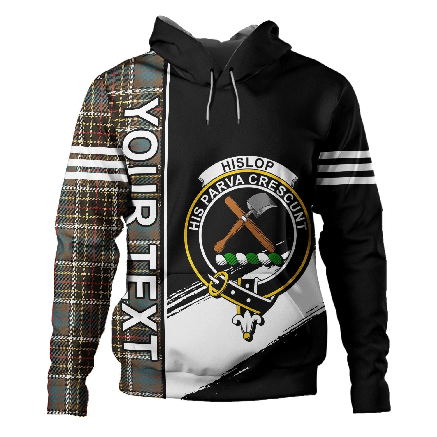 ScotsTee Shop Scottish Hislop #2 Weathered Clan Crest Tartan Hoodie Quarter Personalized