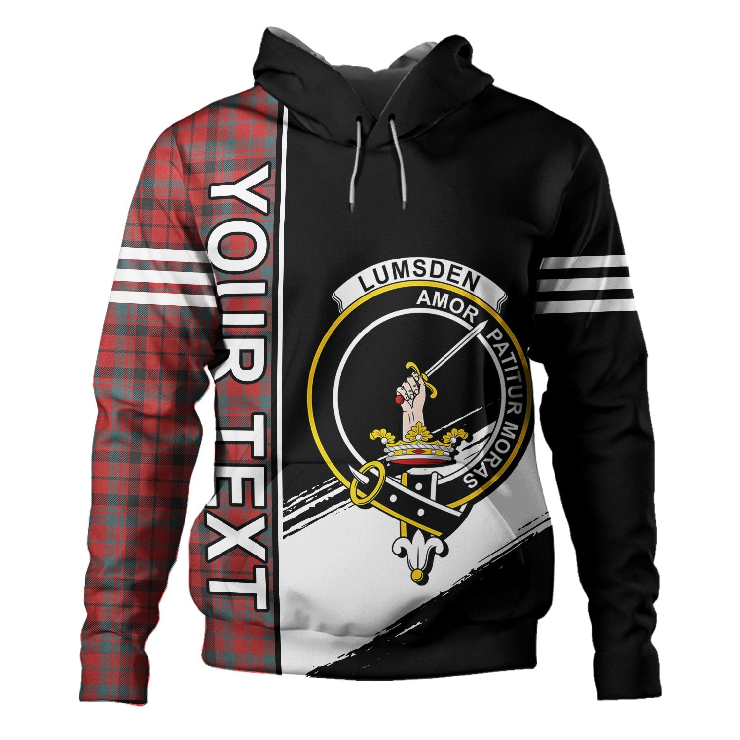 ScotsTee Shop Scottish Lumsden of Kintore Weathered Clan Crest Tartan Hoodie Quarter Personalized
