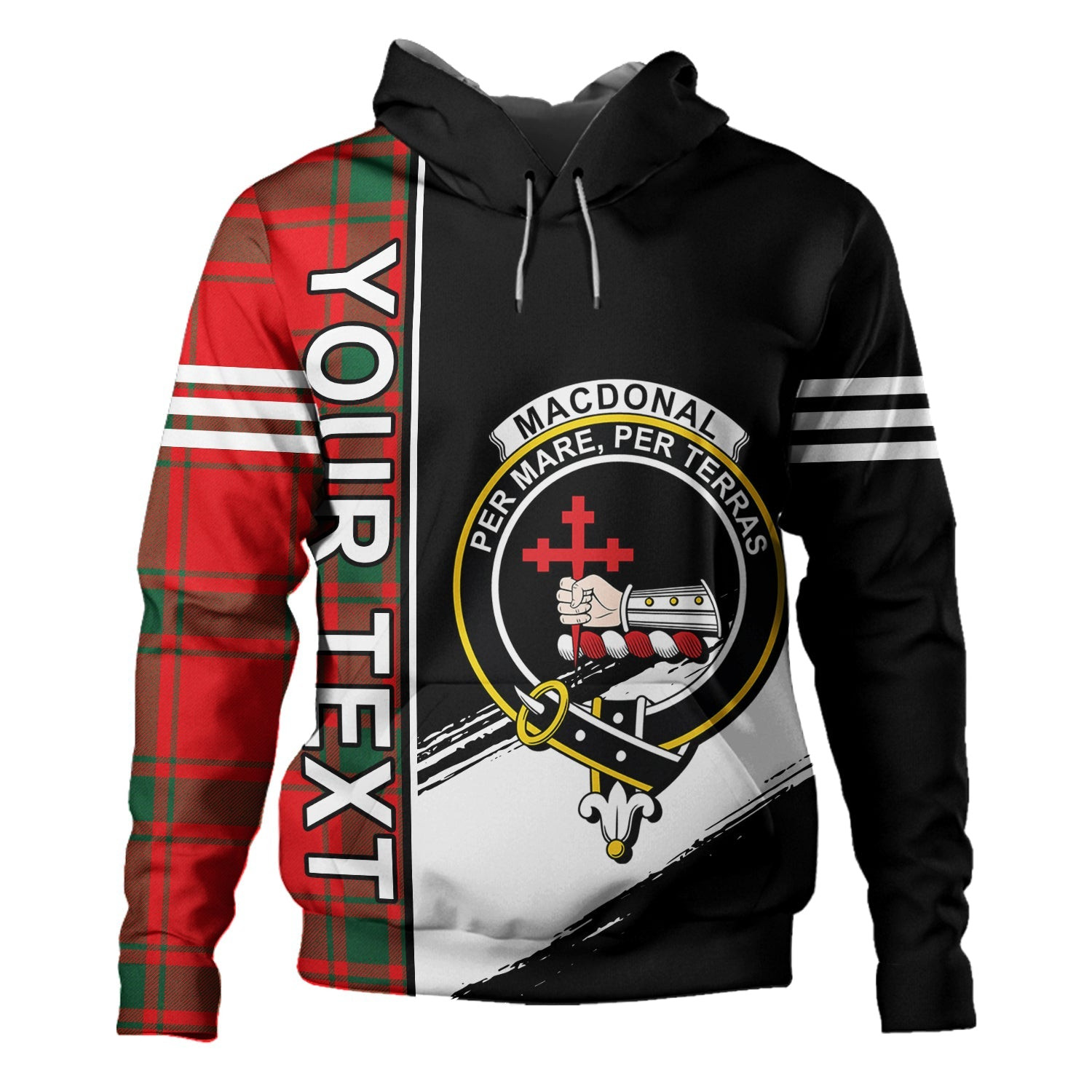 ScotsTee Shop Scottish MacDonald of Sleat (Donald Lord MacDonald) Modern Clan Crest Tartan Hoodie Quarter Personalized